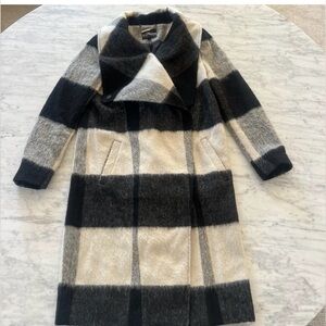 Express Wool Plaid Black and Cream Women's Coat - XS